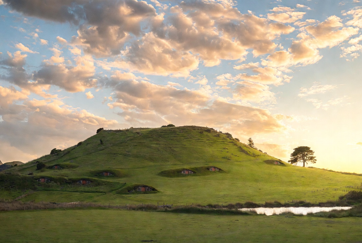 The original Shire set during the late-1999 location shoot for the first trilogy